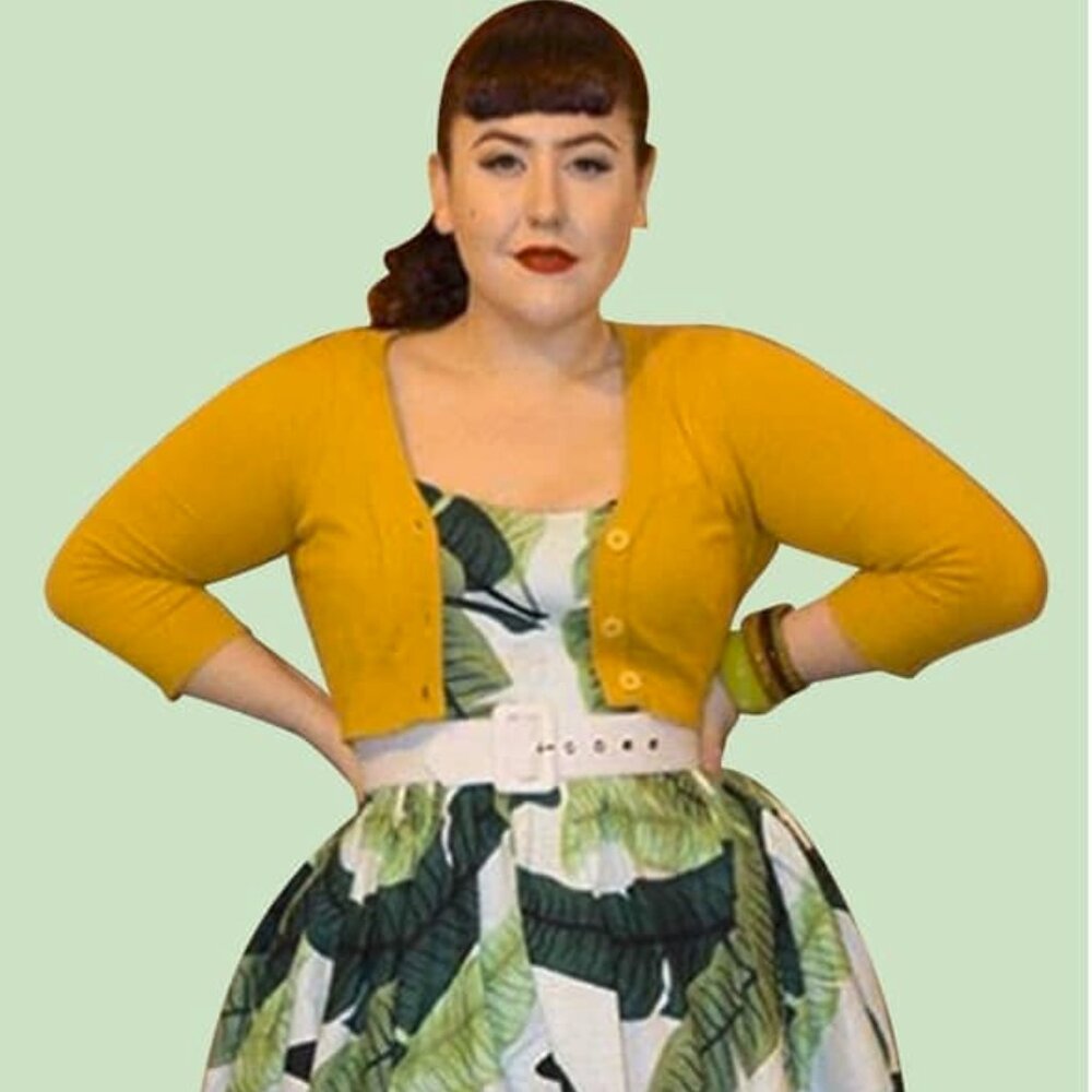 Medium New Mustard Retro Cropped 3/4 Sleeve Mak Cardigan ModCloth